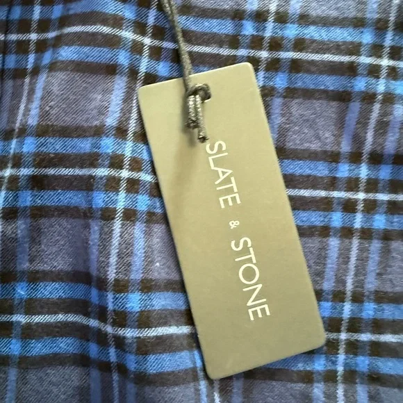 NWT Slate & Stone Dean Blue Plaid Flannel Button Down Shirt Men's Medium - Picture 7 of 9